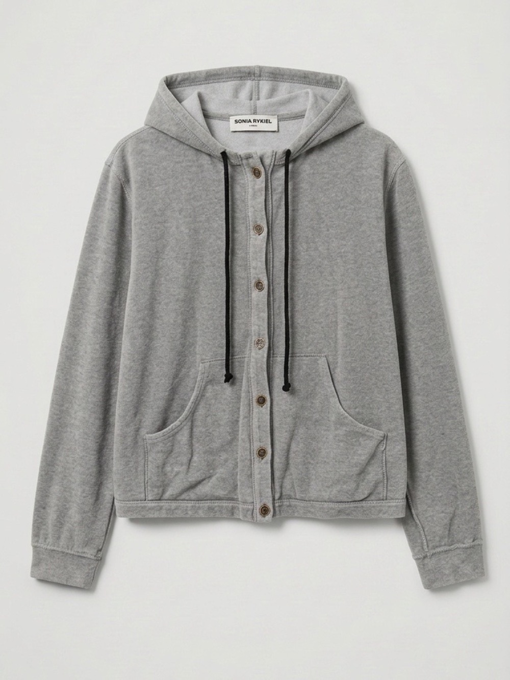 Sonia Rykiel Gray Button-Front Cardigan with Black Drawcords